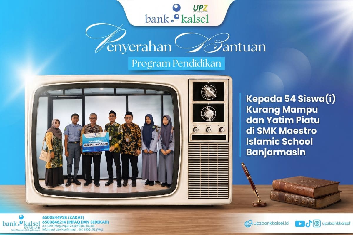 UPZ Bank Kalsel Bantu Pendidikan 54 Siswa SMK Maestro Islamic School Banjarmasin