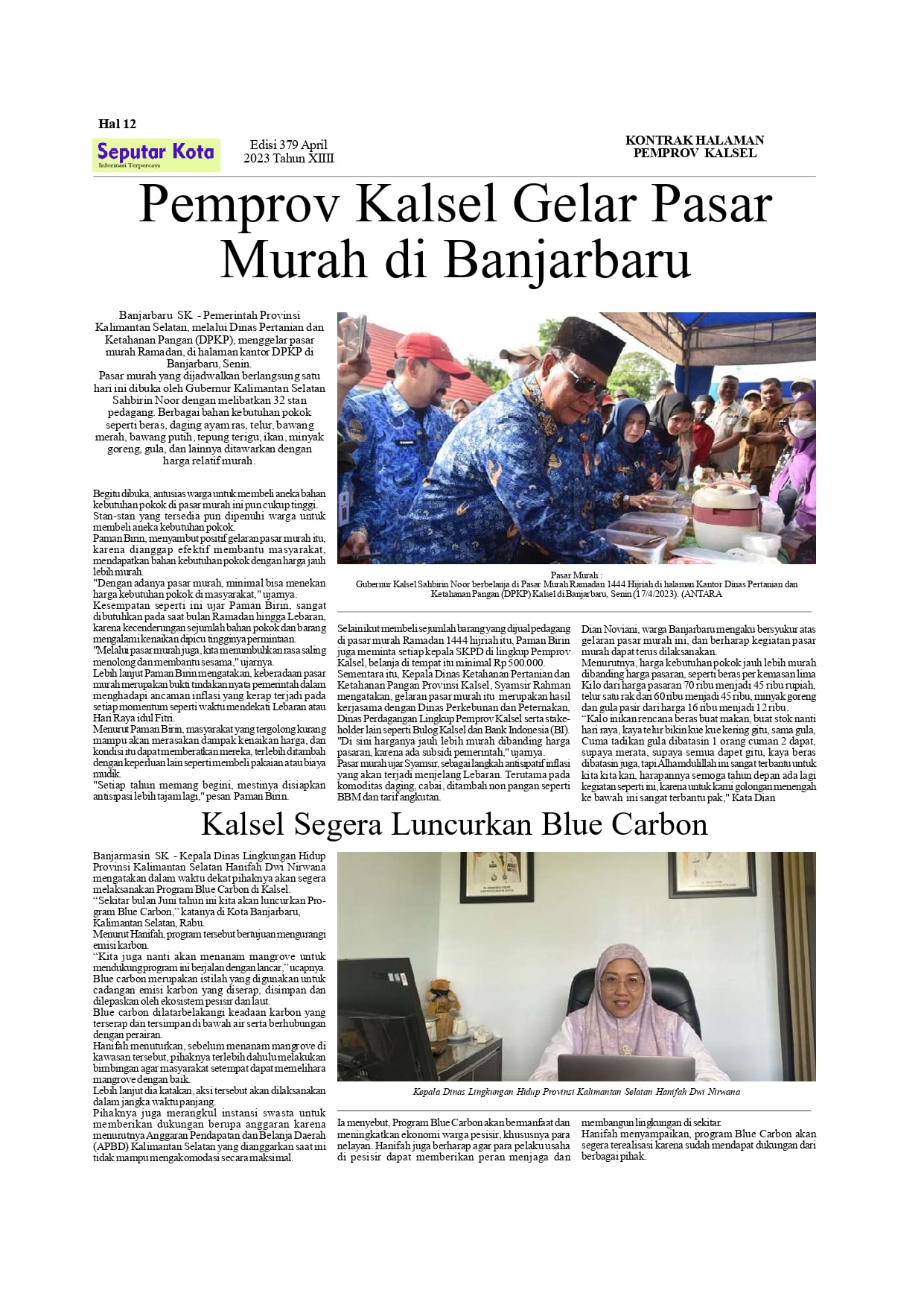 Kontrak Halaman Pemprov Kalsel Bulan April  ke 2 Thn 2023 di SKM.Seputar Kota Edisi 378-379