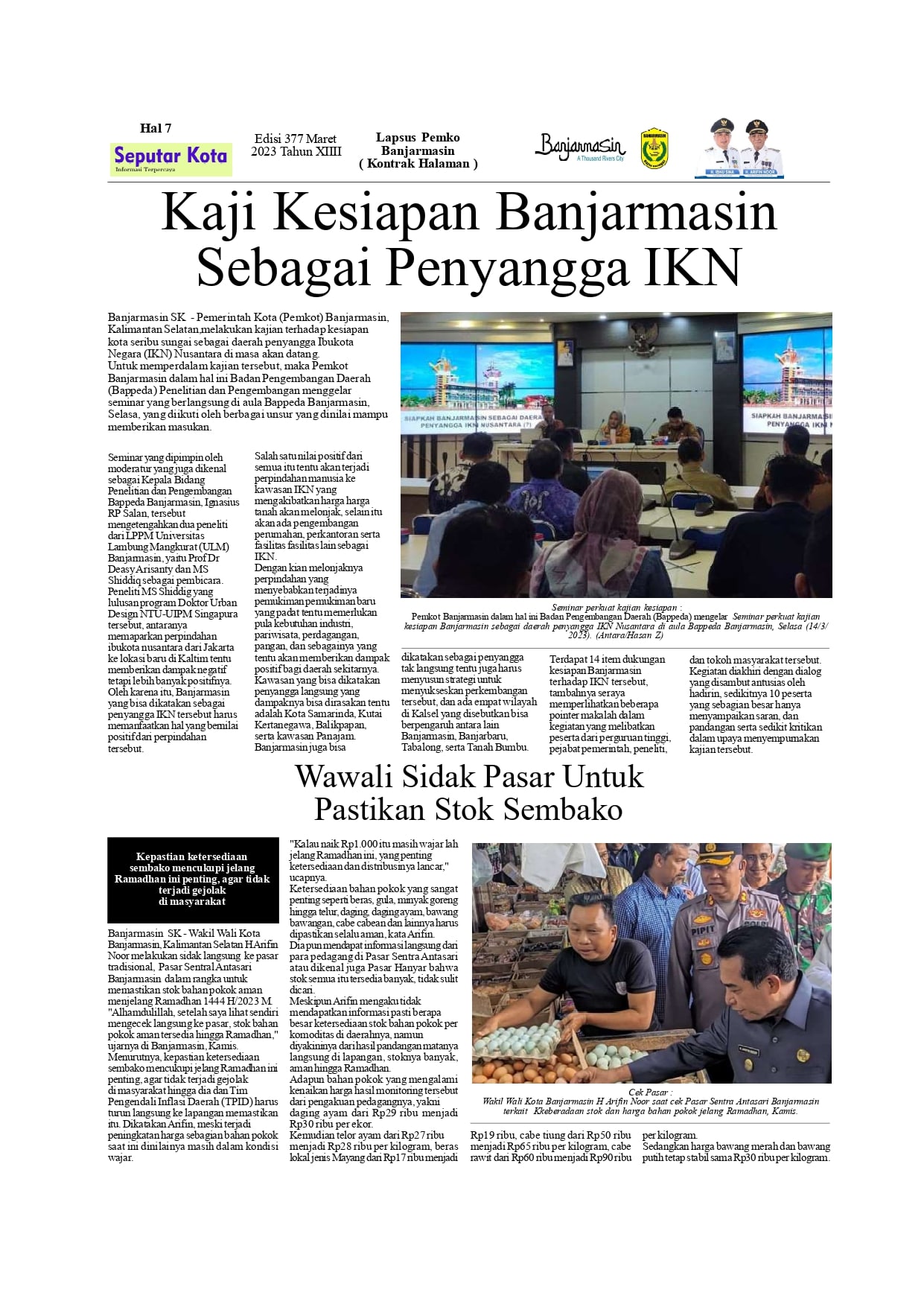Kontrak Halaman Pemko Banjarmasin Bulan Maret ke  2 di SKM Seputar Kota edisi 375  Tahun 2023