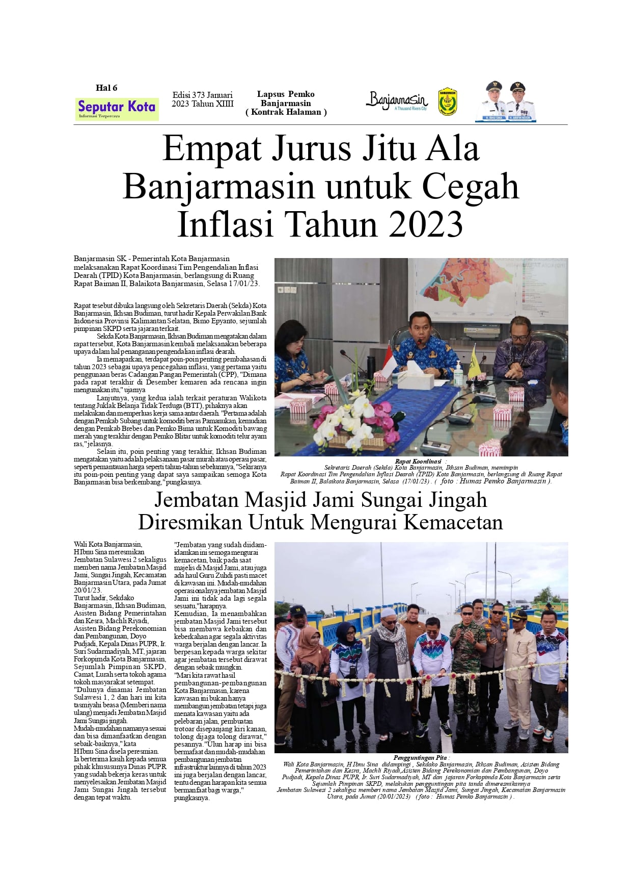 Kontrak Halaman Pemko Banjarmasin Bulan Januari ke 2 di SKM Seputar Kota edisi 373  Tahun 2023