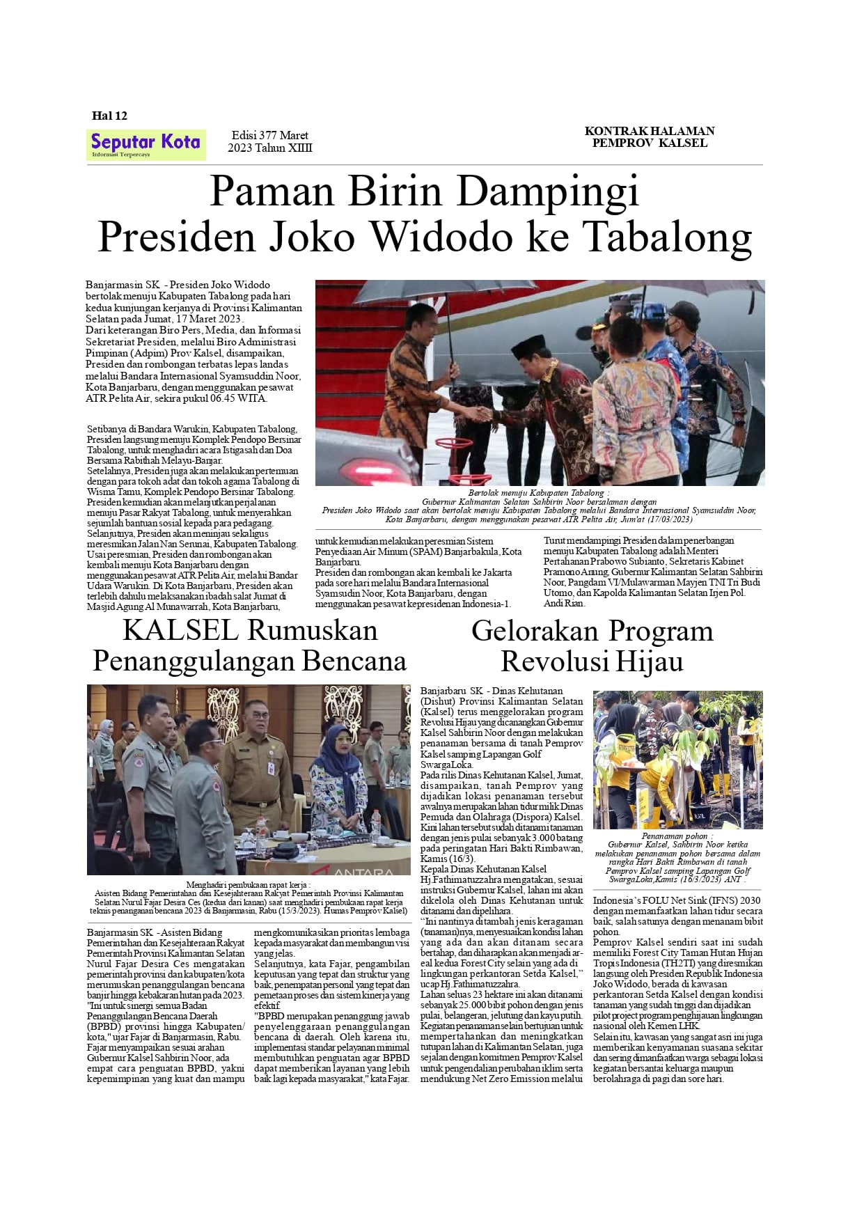 Kontrak Halaman Pemprov Kalsel Bulan Maret  ke 2 Thn 2023 di SKM.Seputar Kota Edisi 376-377