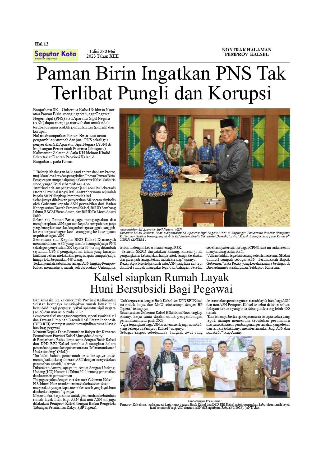 Kontrak Halaman Pemprov Kalsel di SKM. Seputar Kota Edisi Bulan Mei ke 1 Tahun 2023