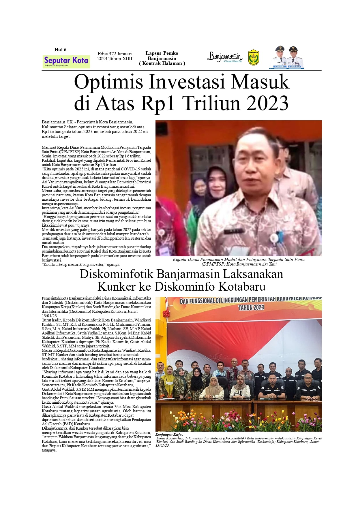 Kontrak Halaman Pemko Banjarmasin bulan Januari Tahun 2023 di SKM.Seputar Kota  edisi 372 ke 1