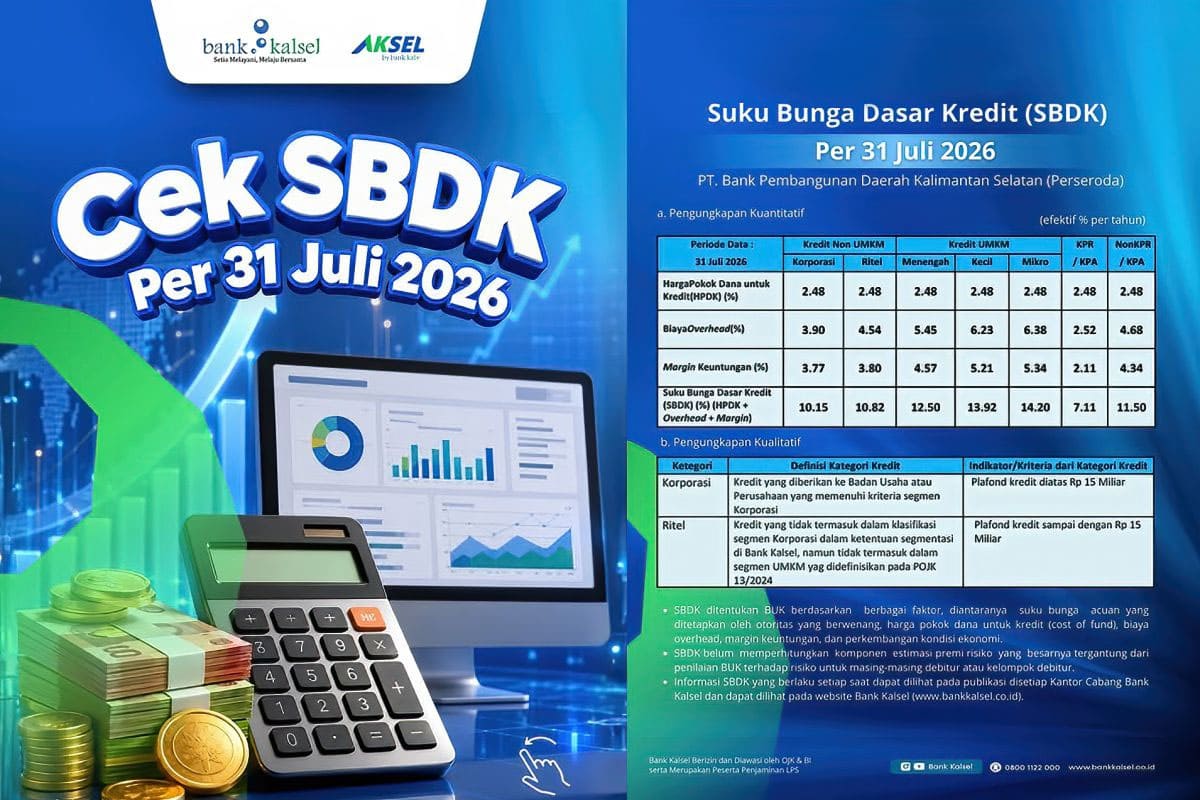 Bank Kalsel Rilis SBDK Per Juli 2026, Bunga KPR Paling Rendah